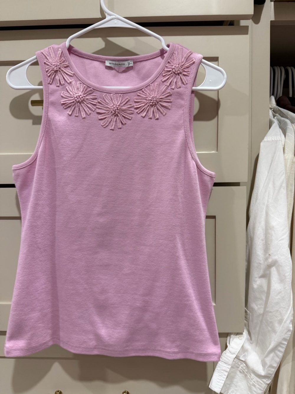 Staccato Pink Sleeveless Knit Tank with Floral Appliqué